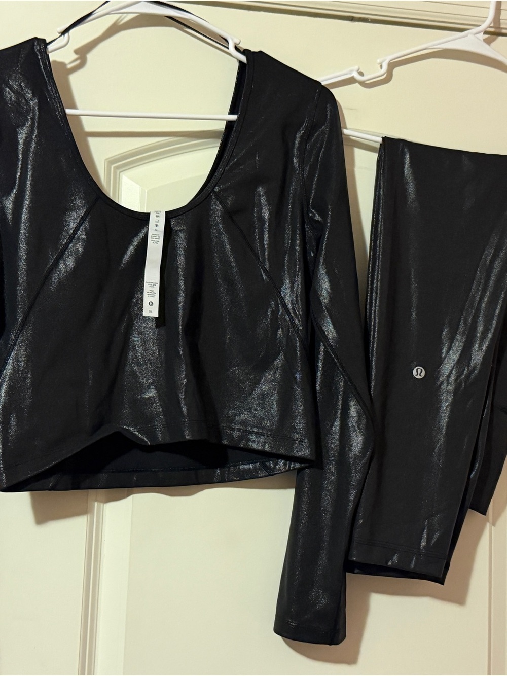 lululemon athletica Black Shimmer Long Sleeve Crop Top & High-Rise Leggings